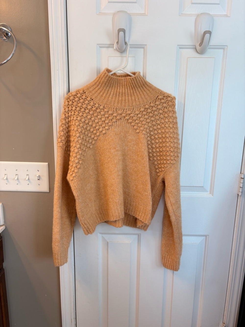 Free People Wheat-Tone Textured Mock Neck Sweater